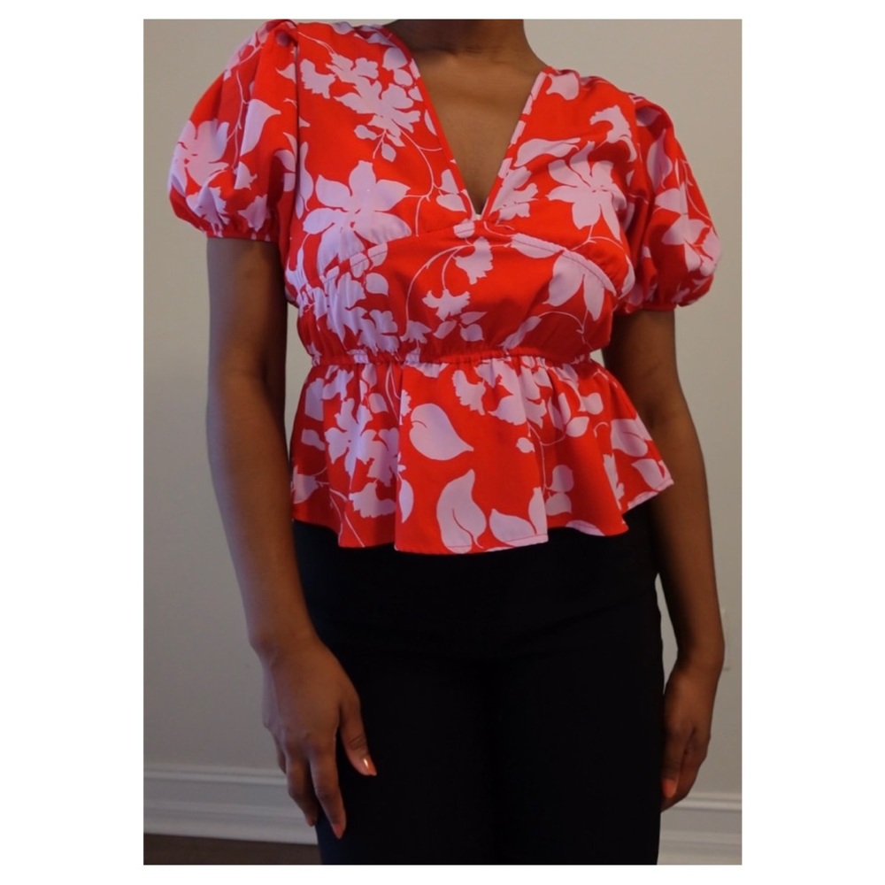 Sienna Sky Floral Red Puff Sleeve Top